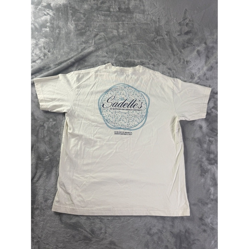 Kith T-Shirt Sadelles Miami 24 Mens L Ivory White Bagel Graphic Short Sleeve
